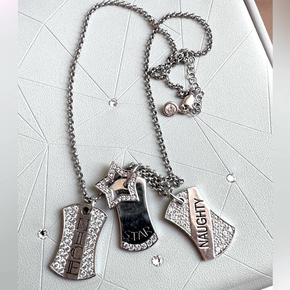 โจ Stunning Edgy .925 Sterling Silver Star Nice Naughty Dog Tag Necklace - Picture 4 of 16